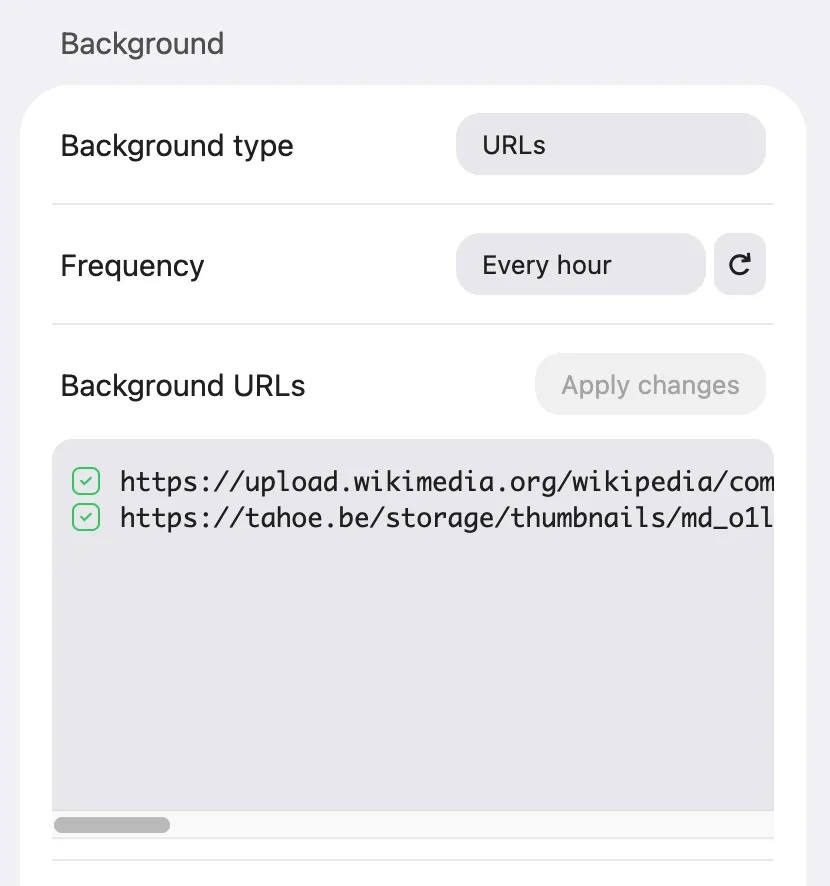 Bonjourr's background URLs option