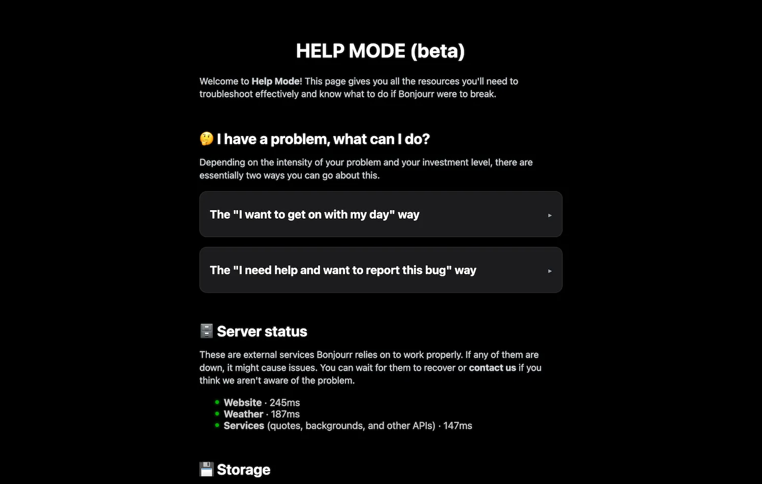 Bonjourr's help mode page