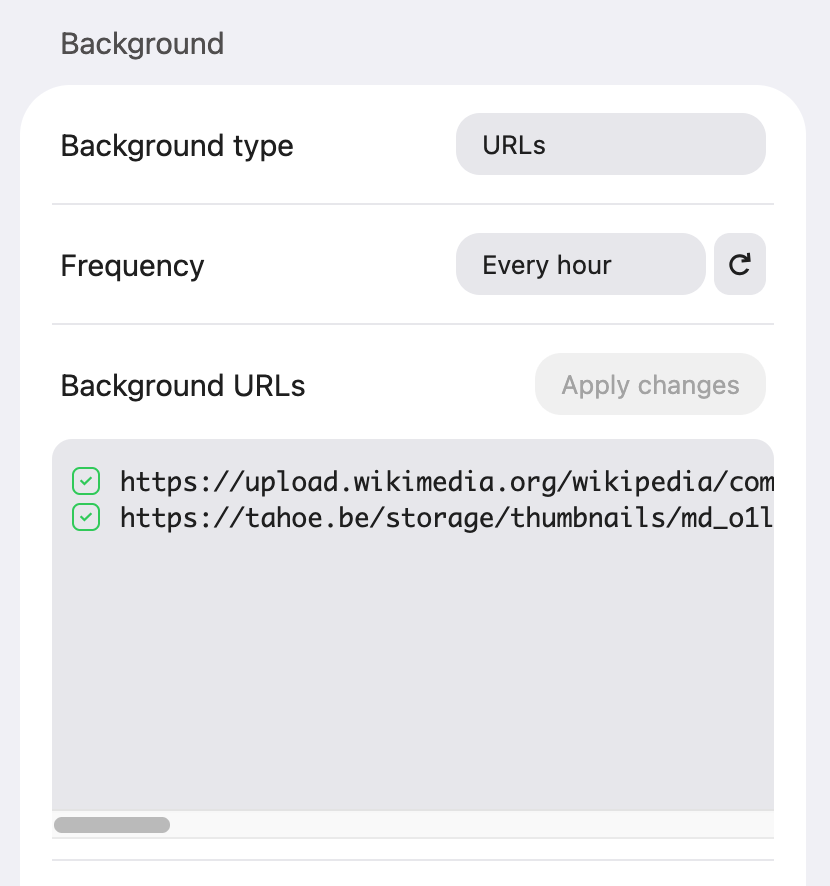 Bonjourr's background URLs option
